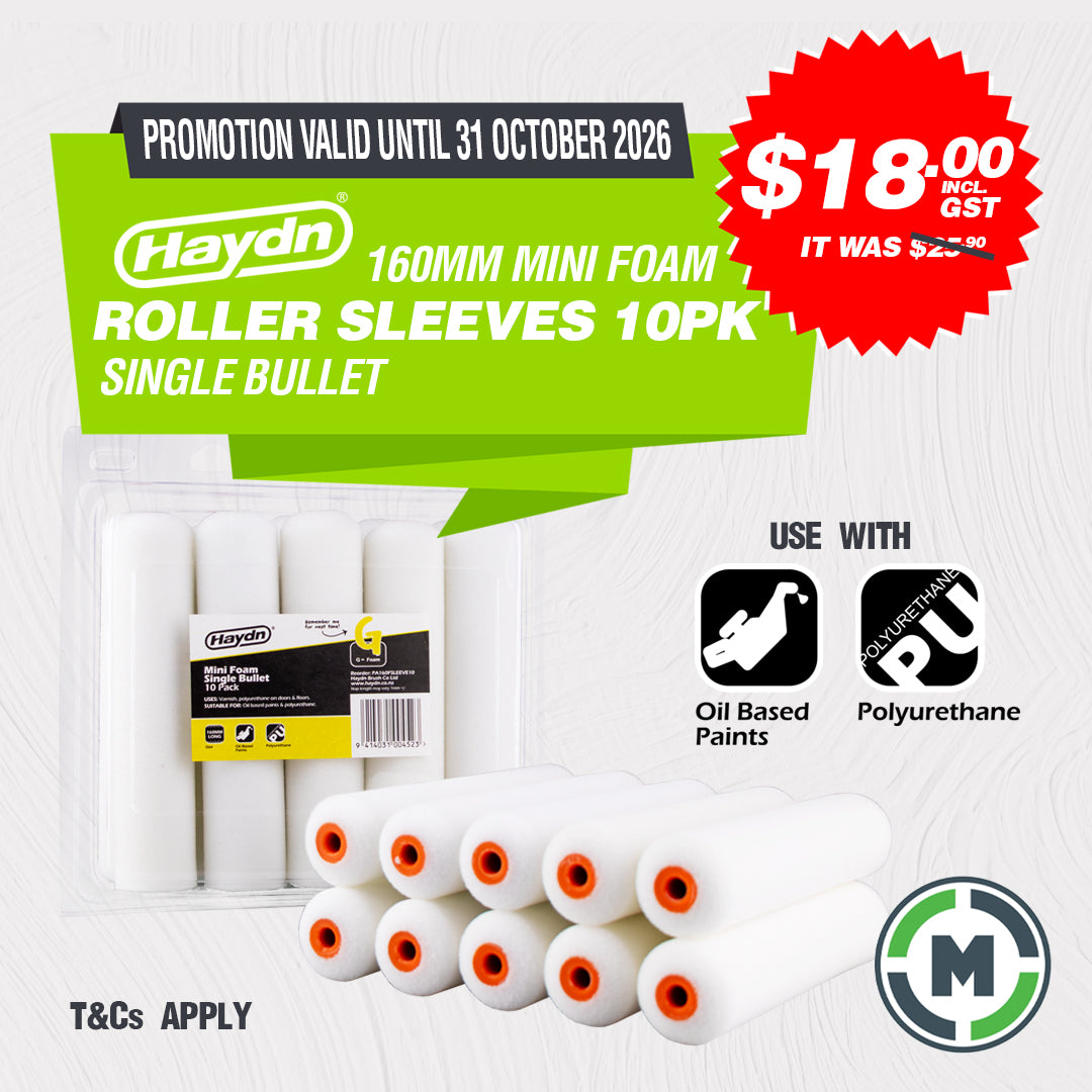 160mm Fine Foam Mini Roller Sleeves, 10 Pack