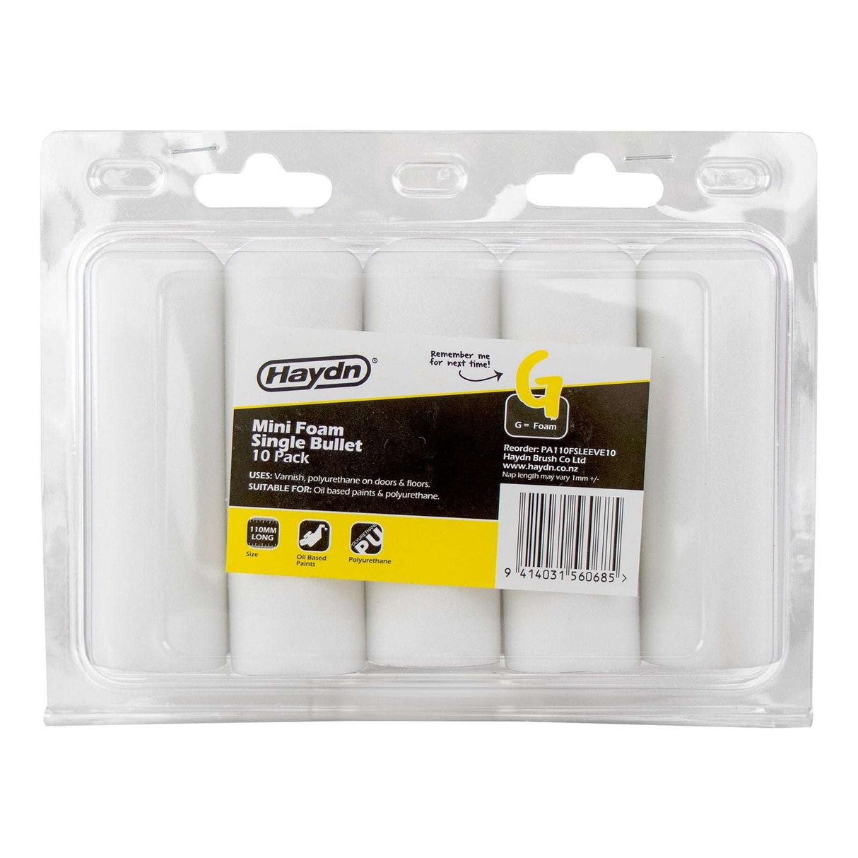 Haydn 110mm Fine Foam Mini Roller Sleeve - Straight / Round End Combo