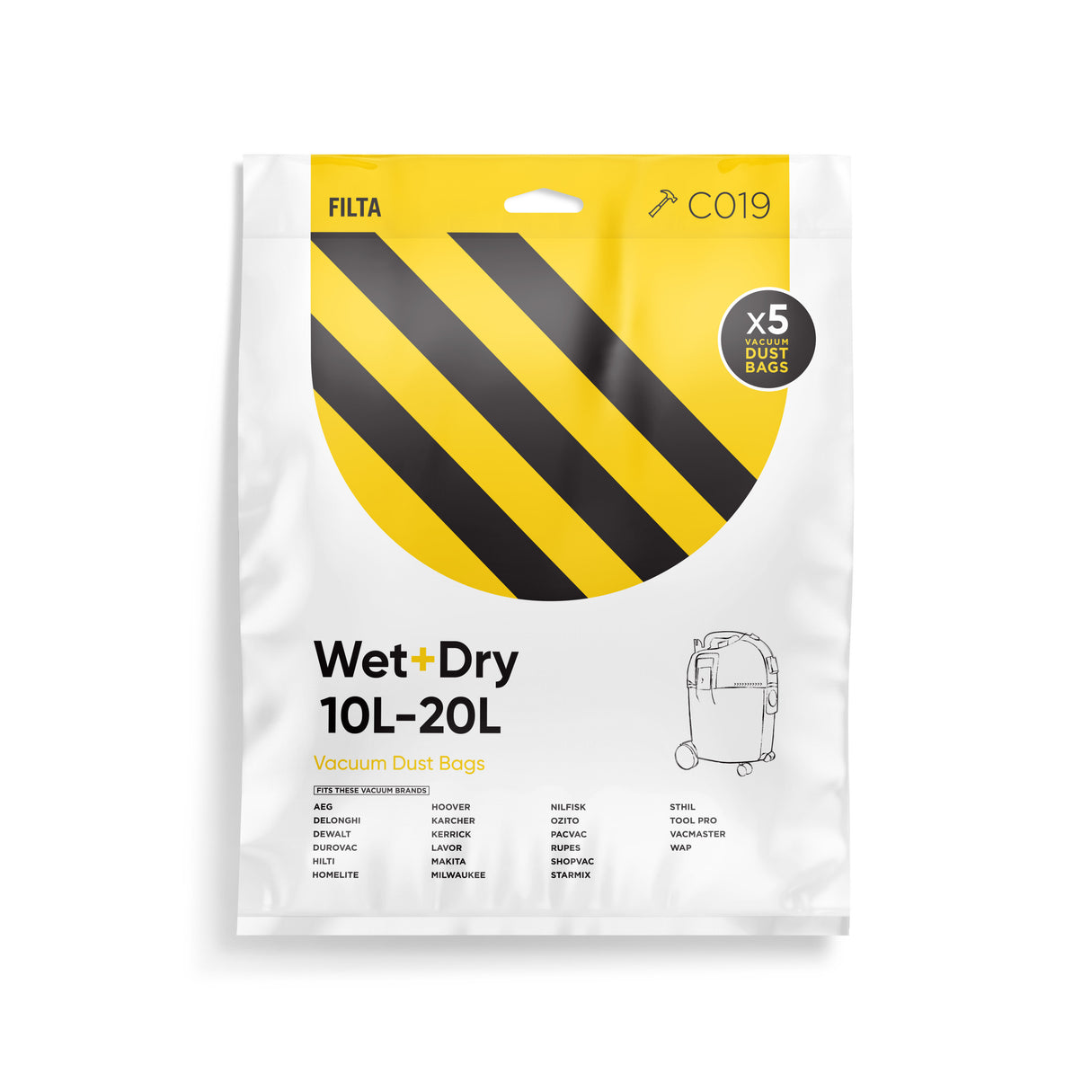20L Wet And Dry Vacuum Bags - These Fit An Extensive Range Of Trade, Construction And Workshop Vacuums