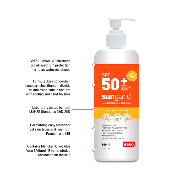 SunGard SPF 50+ Sunscreen With Manuka Honey, Aloe Vera & Vitamin E, 500ml Pump Bottle