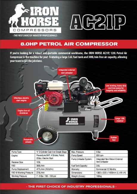 Iron Horse Portable 8HP Powerdyne Engine Compressor, Brochure