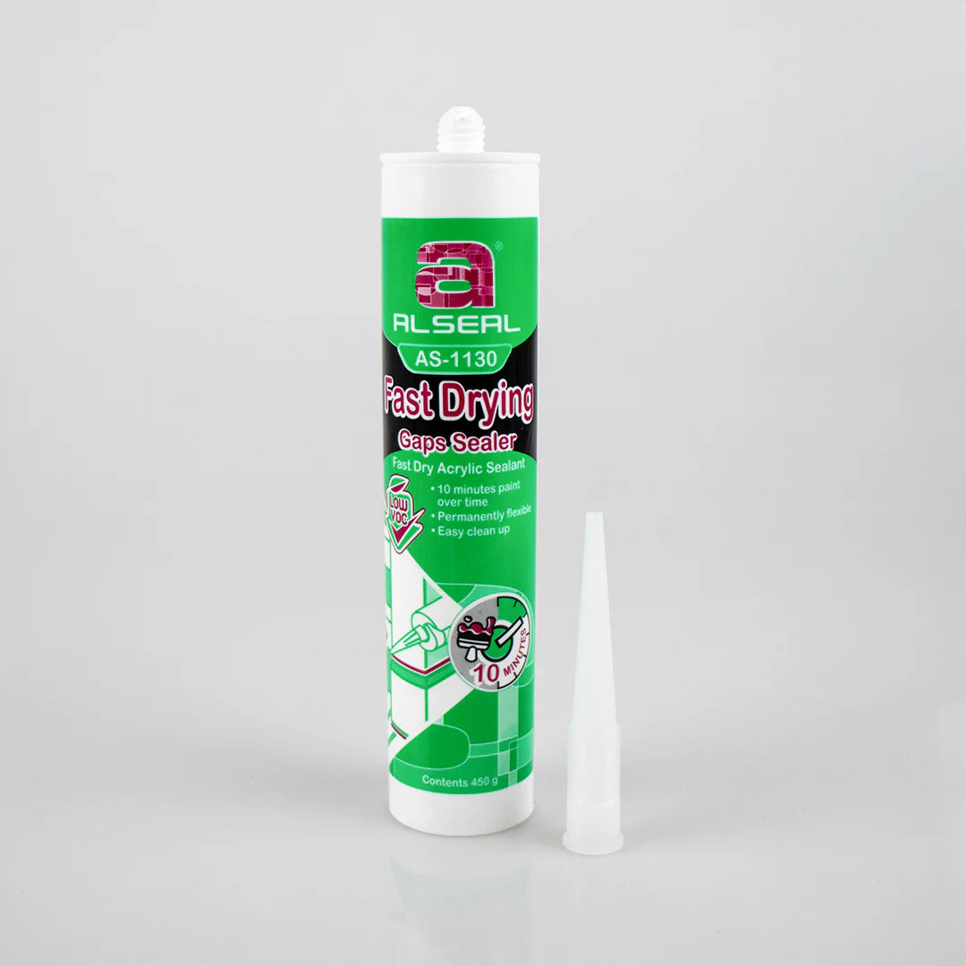 Alseal fast drying caulk sealer tube on a white background
