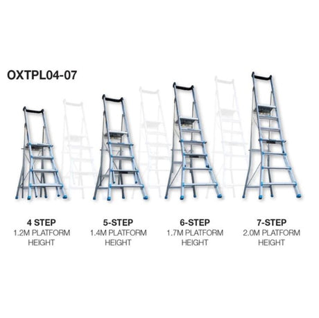 Adjustable 4 - 7 Step Trade Series Telescopic Platform Ladders