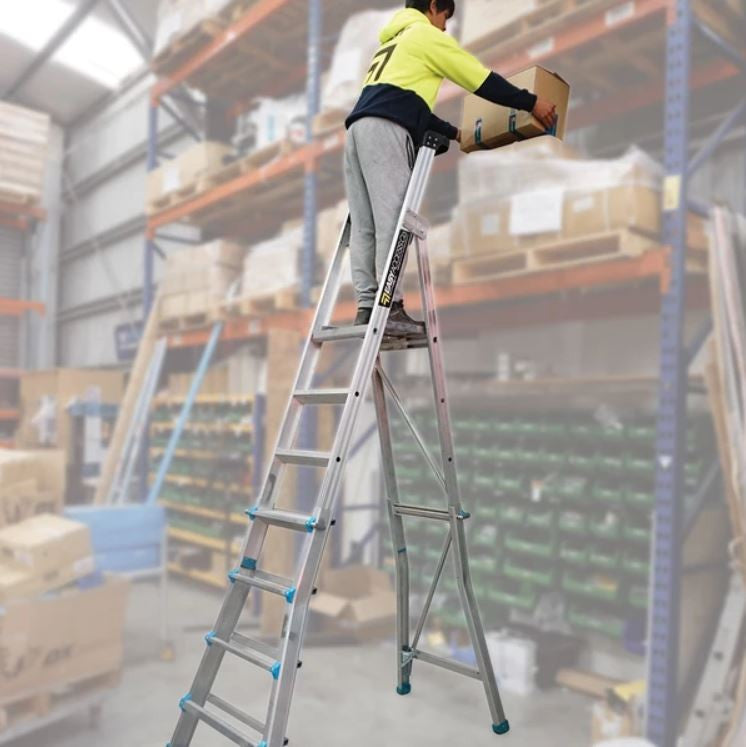 Adjustable 3 - 5 Step Trade Series Telescopic Platform Ladders