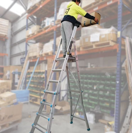 Adjustable 3 - 5 Step Trade Series Telescopic Platform Ladders