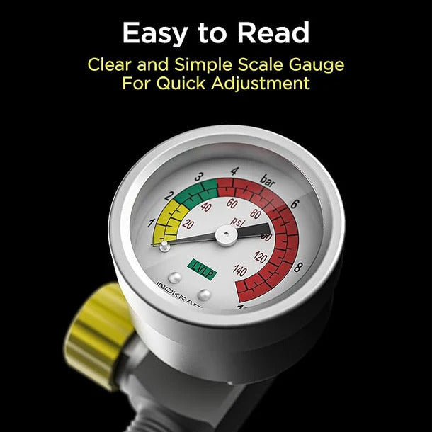 Pressure gauge with a clear and simple scale for quick adjustment on a black background