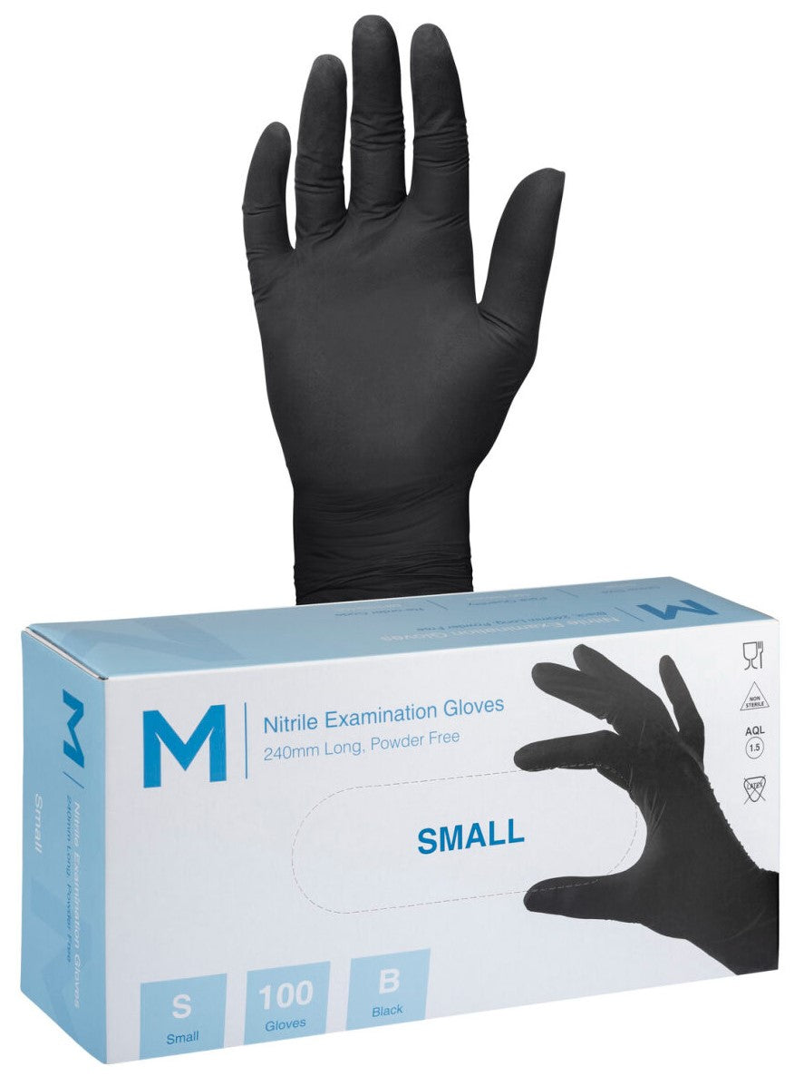 Disposable Black Nitrile Powder Free Gloves - 100 Pack