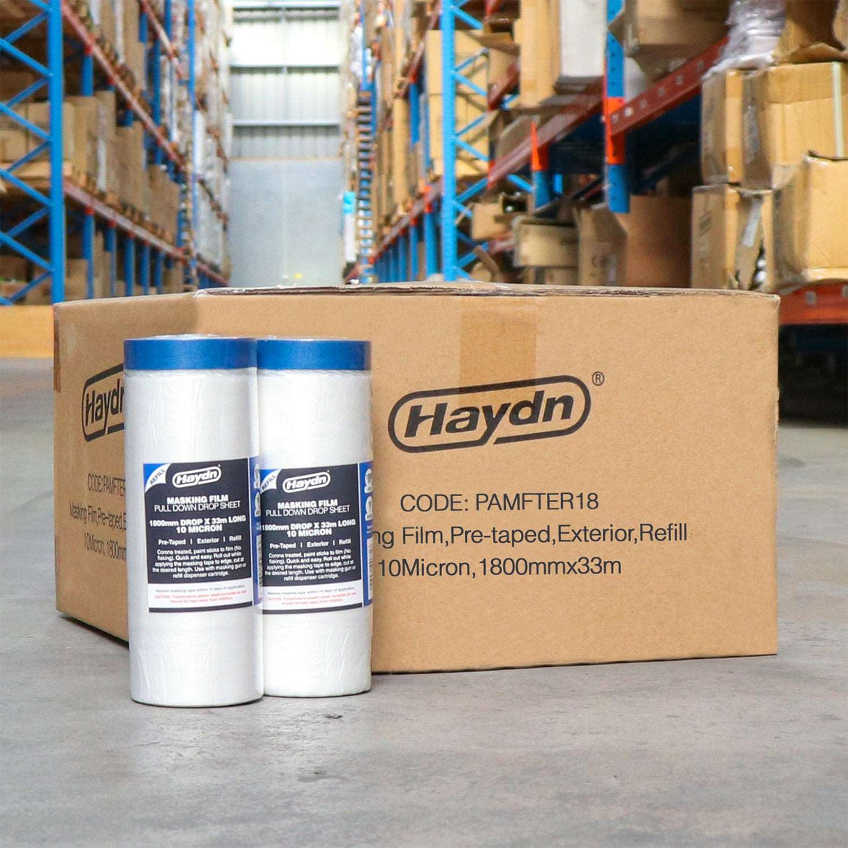 12 Rolls - 1800mm x 33m, Pre-taped Exterior Masking Film