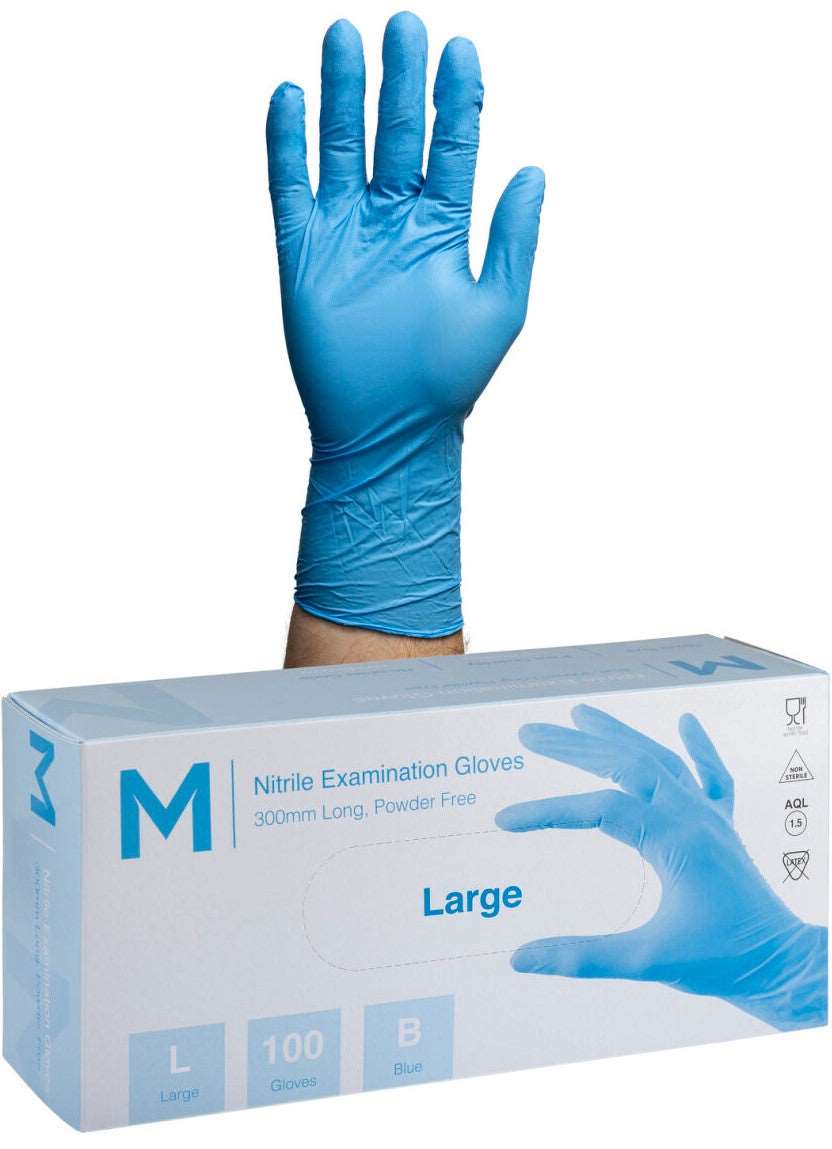 Nitrile Heavy Gauge 300mm Extra Long Cuff Powder Free Gloves - 100 Pack