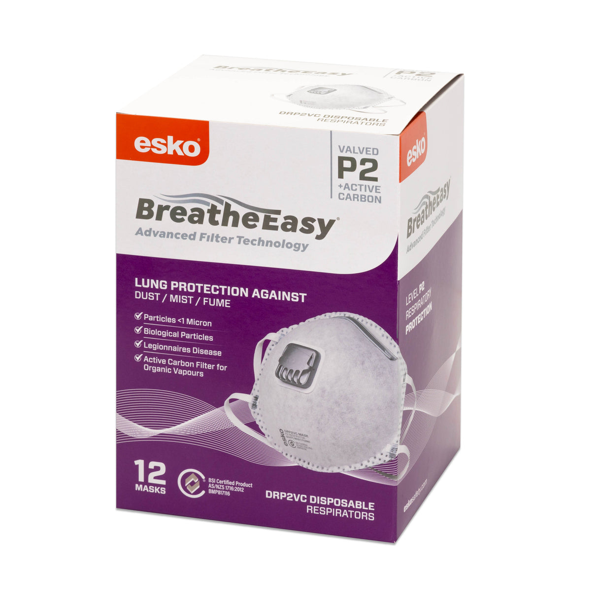 Esko Breathe Easy Disposable Valved Dust / Mist / Fume Respirator Masks P2 Rated With Carbon Filter