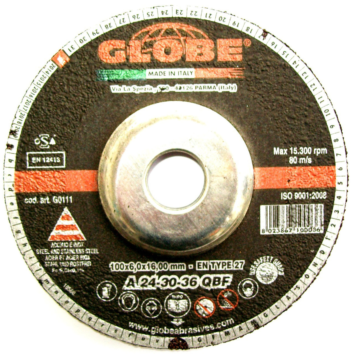 Globe Reinforced Metal INOX Grinding Wheels 100 x 6 x 16