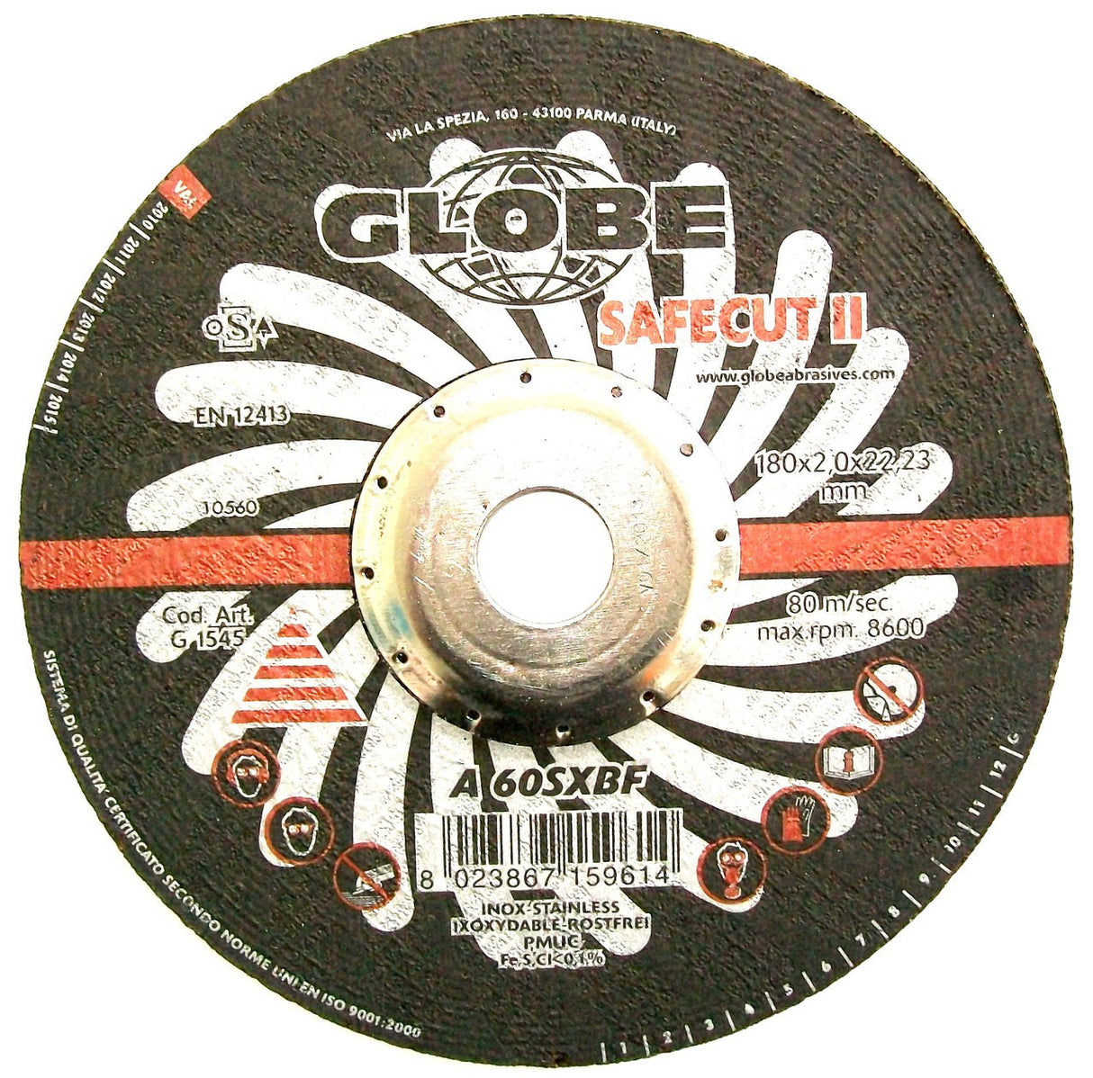 Globe Safecut Depressed Centre Thin Inox Cutting Wheels 180 x 2 x 22