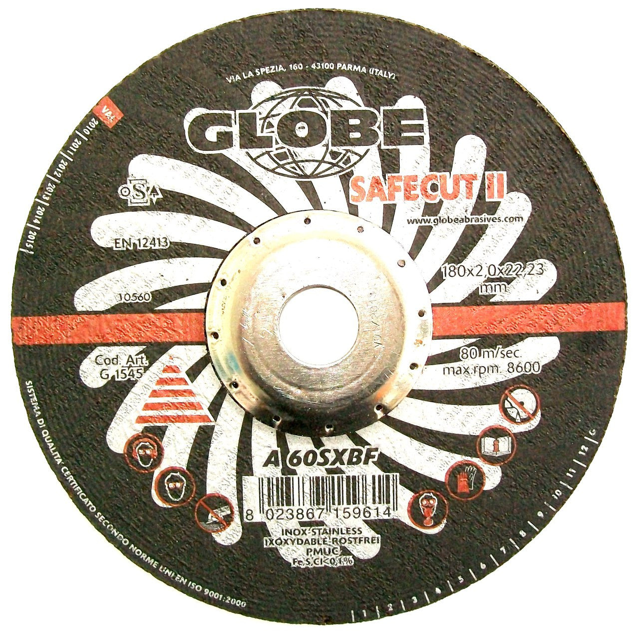 Globe Safecut Depressed Centre Thin Inox Cutting Wheels 180 x 2 x 22