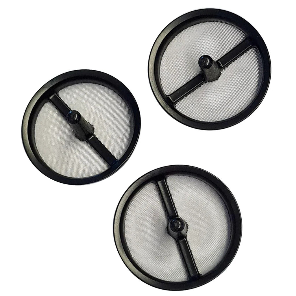 Three round Graco black mesh filter