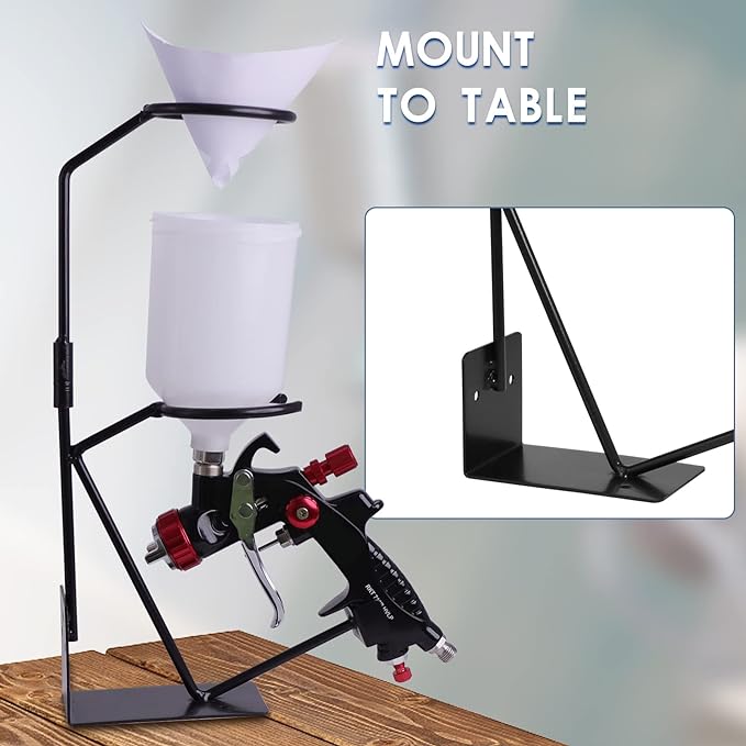 Gravity Spray Gun Stand With Paint Strainer Holder