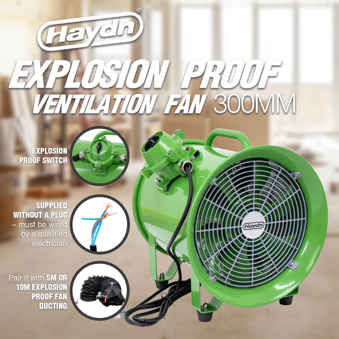 300mm Explosion Proof Ventilation Fan - Ideal For Portable Overspray Applications