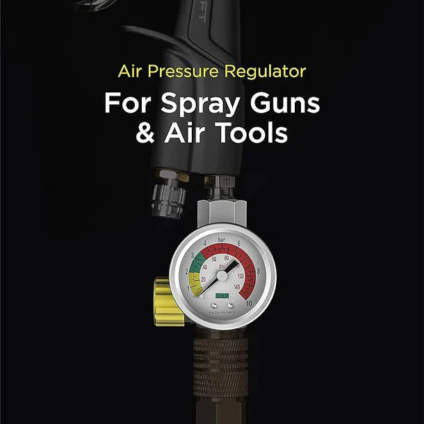Air pressure regulator for spray guns and air tools on a black background