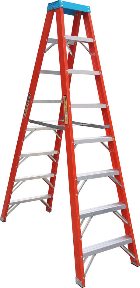 King Fiberglass 2.4M (8FT) Double Sided Step Ladder (160kg) Industrial Load Rating )