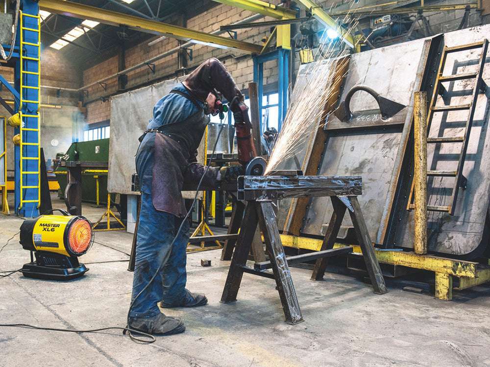 Master Climate Solutions Diesel Fired Radiant Heater XL61 in Use in a Workshop