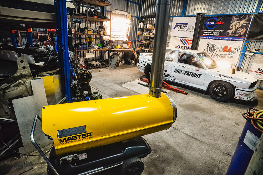 Master Climate Solutions 85kW Diesel Fired Forced Air Heater used in a garage