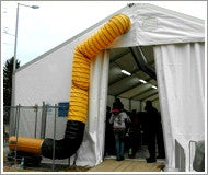 Diesel Fired Forced Air Heater with ducting (sold separately) in Use