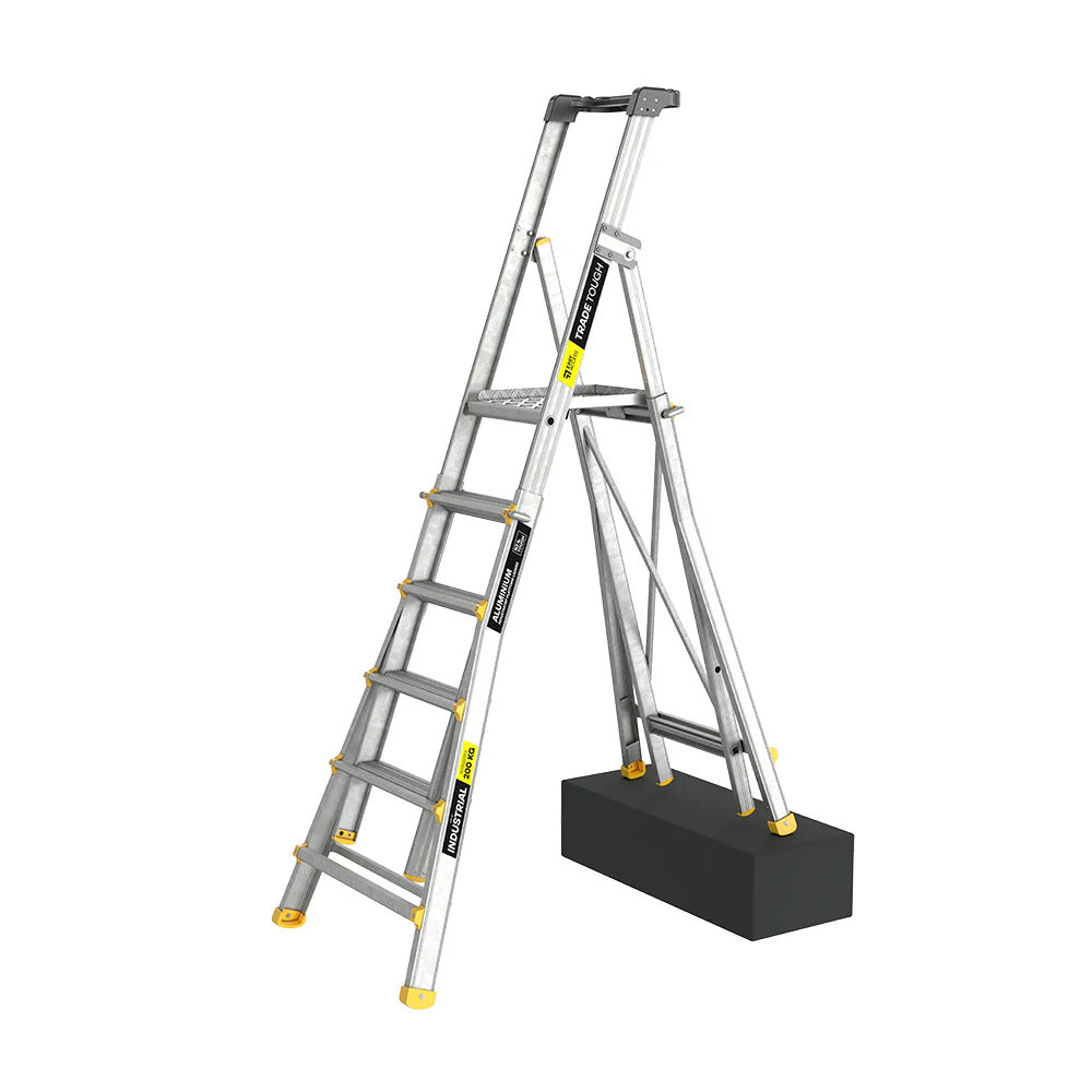 Adjustable Height Trade Series Telescopic Platform Ladders, 5 - 9 Step