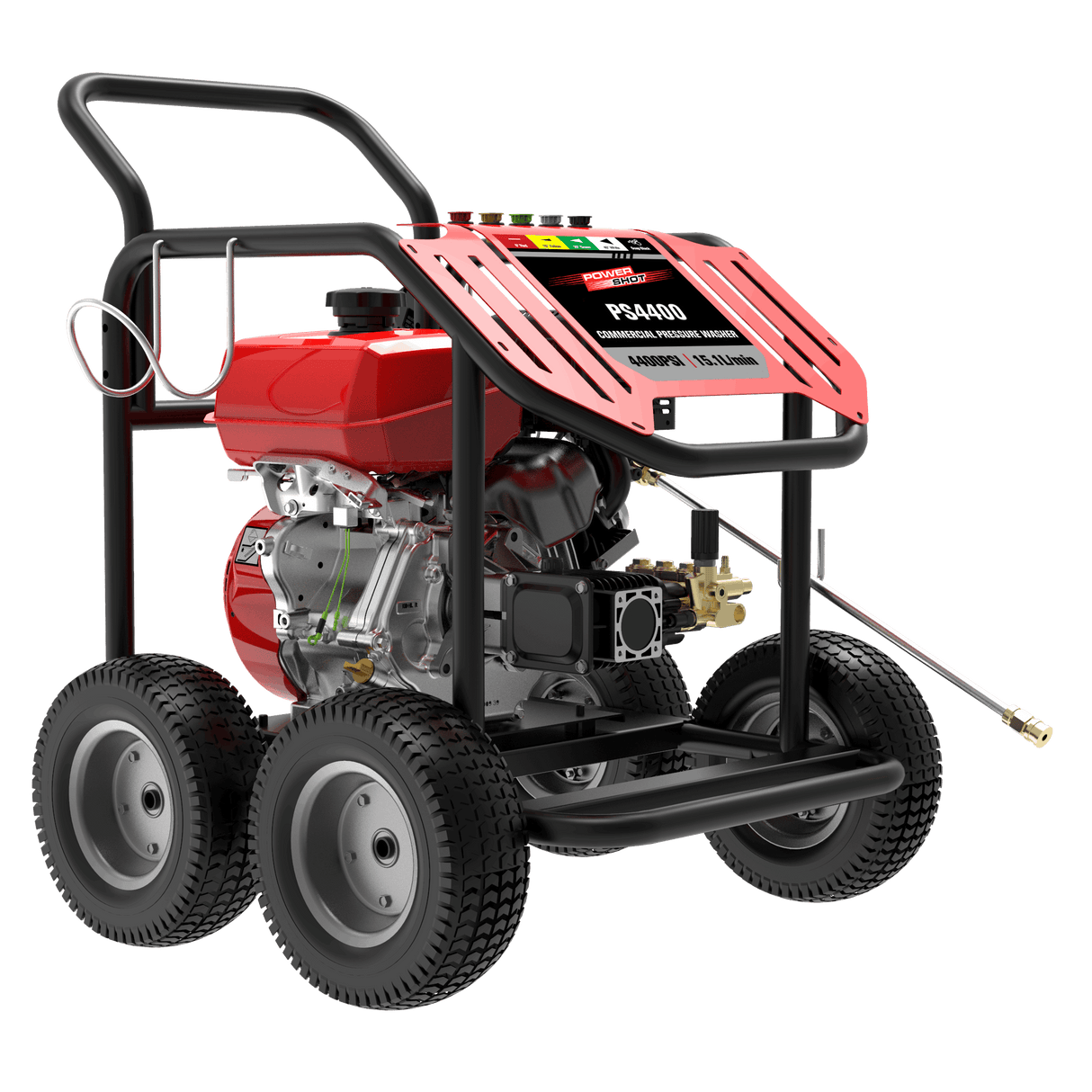 Red and black pressure washer on a white background