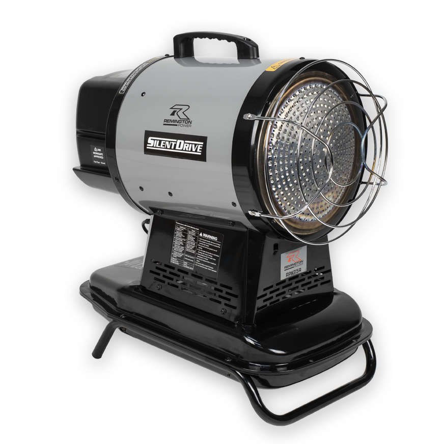 Portable heater with 'Kerosene' label on a white background