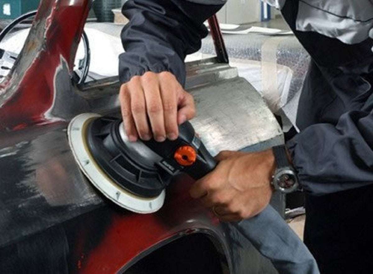 Rupes Pneumatic 200mm Planetary Sander - close up working hard