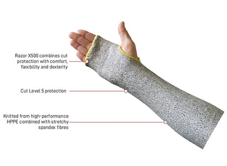 Razor X-500 Cut Resistant Forearm Sleeve With Thumb Hole