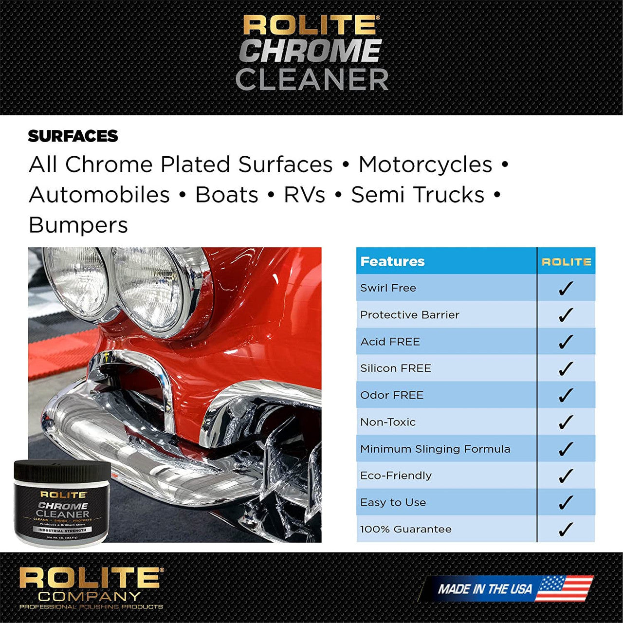 Rolite Chrome Cleaner For All Chrome Plated Surfaces