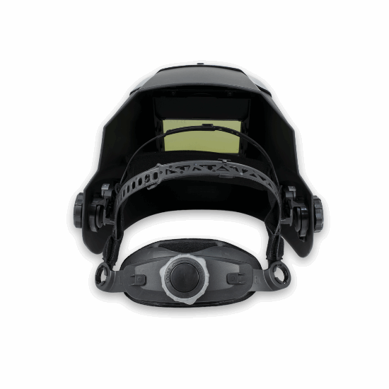 Black welding helmet with a visor
