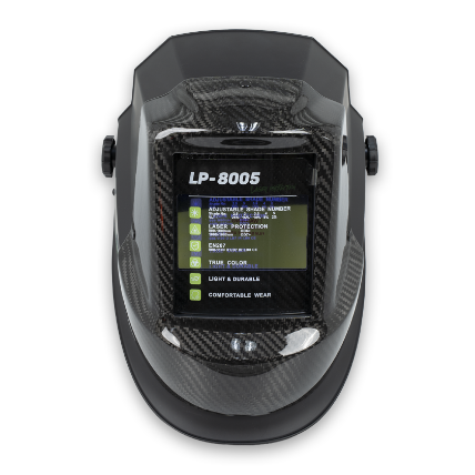 Black welding helmet with digital display