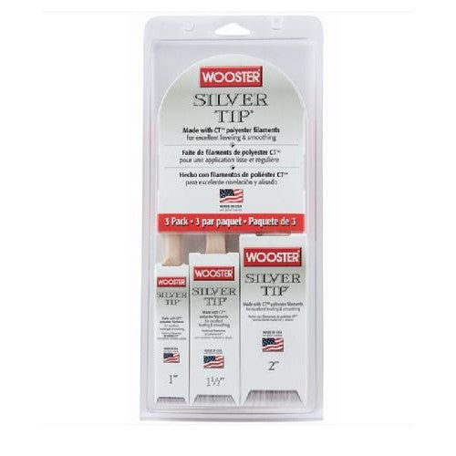 3 Pack Mixed Wooster Silver Tip V Paint Brushes (short handled)