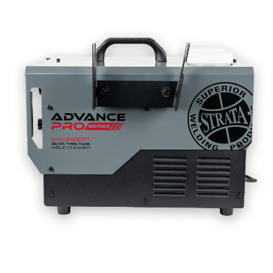 Welding machine with 'Advance Pro' and 'Strata' branding on a white background