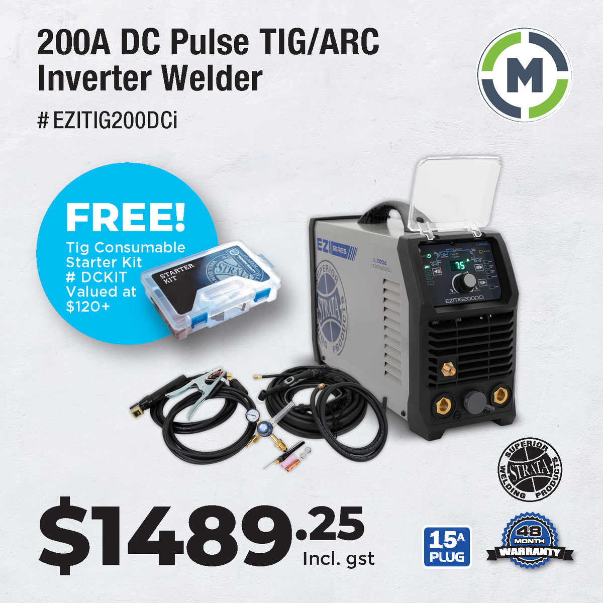 Strata 200A DC Pulse TIG / MMA Inverter Welder - EziTig200DCi