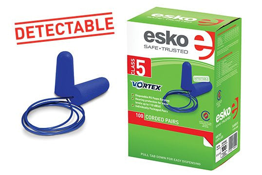 Vortex Metal Detectable Corded Earplugs - Food Industry Compliant