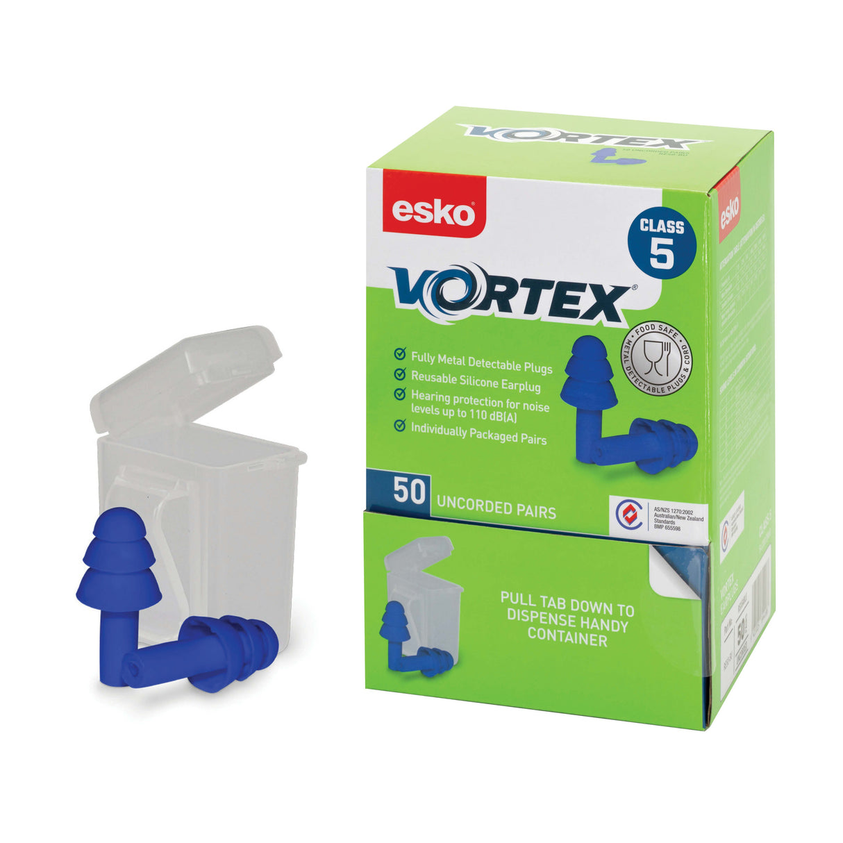 Vortex Reusable Uncorded Earplugs Including Storage Case, Class 5, 50 Pairs