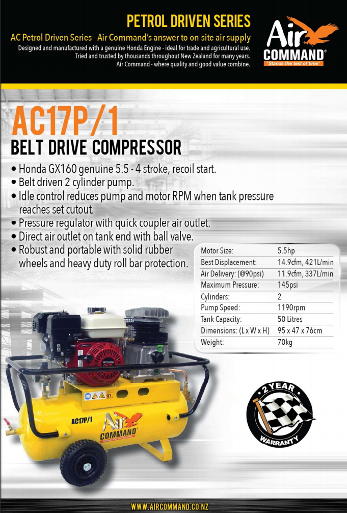 Honda Powered 5.5HP, 50L Belt Drive Compressor