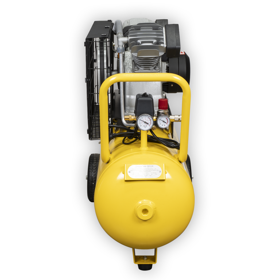 Yellow air compressor on a white background