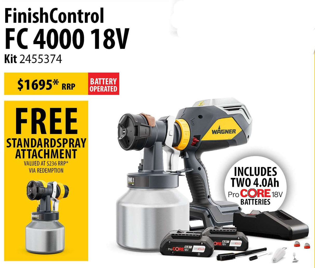 Wagner FC4000 - 18V Cordless Professional Fine Finishing XVLP Sprayer