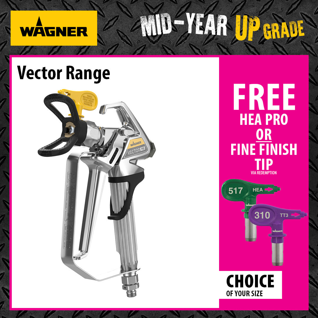 Wagner Vector Grip Airless Spray Gun - Interchangeable 2 & 4 Finger Trigger - FREE Gift!