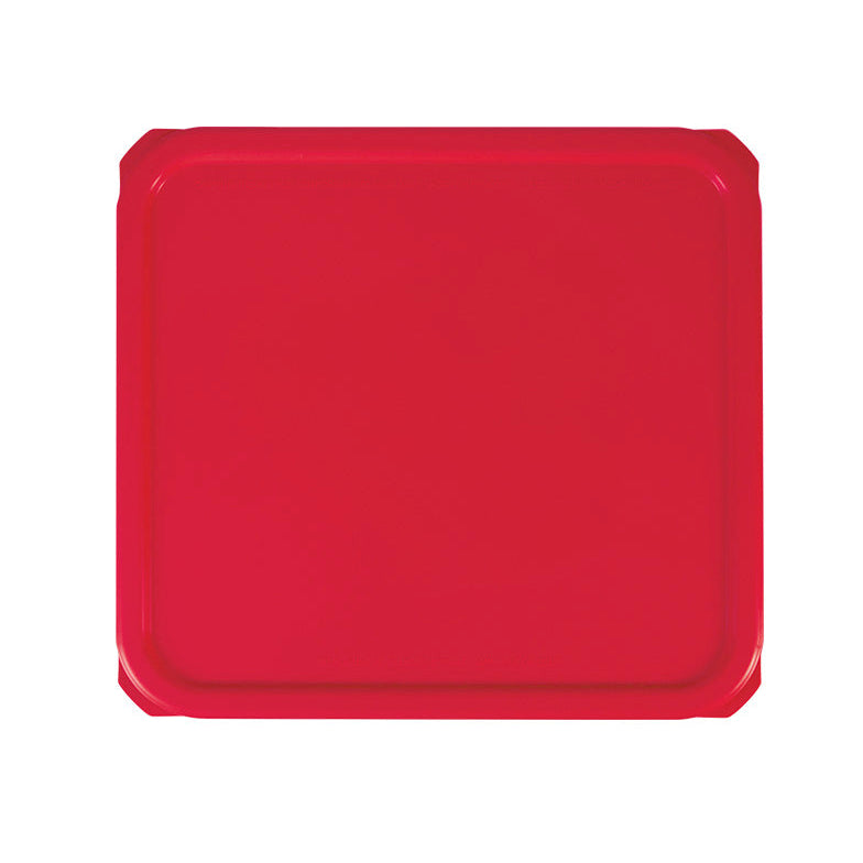 A square red plastic tray with raised rimmed edges, shown from a top-down view on a plain white background.