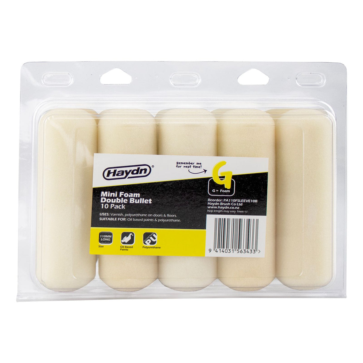 Haydn 110mm Top Quality Fine Foam Double Bullet Finishing Mini Roller Sleeves