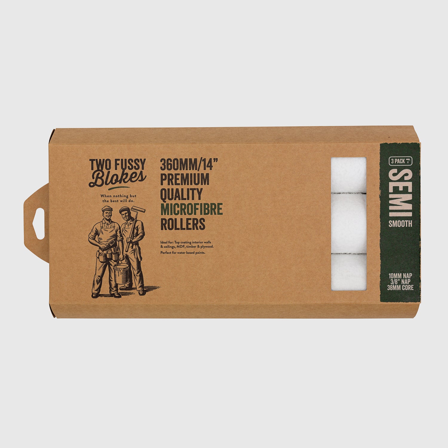 360mm x 10mm Two Fussy Blokes 360mm Semi Smooth Microfibre Roller Sleeves - Contractor 3 Pack