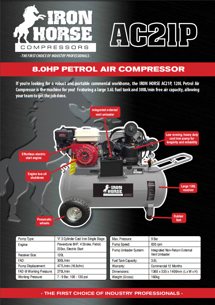 Iron Horse Portable 8HP Powerdyne Engine Compressor, Brochure