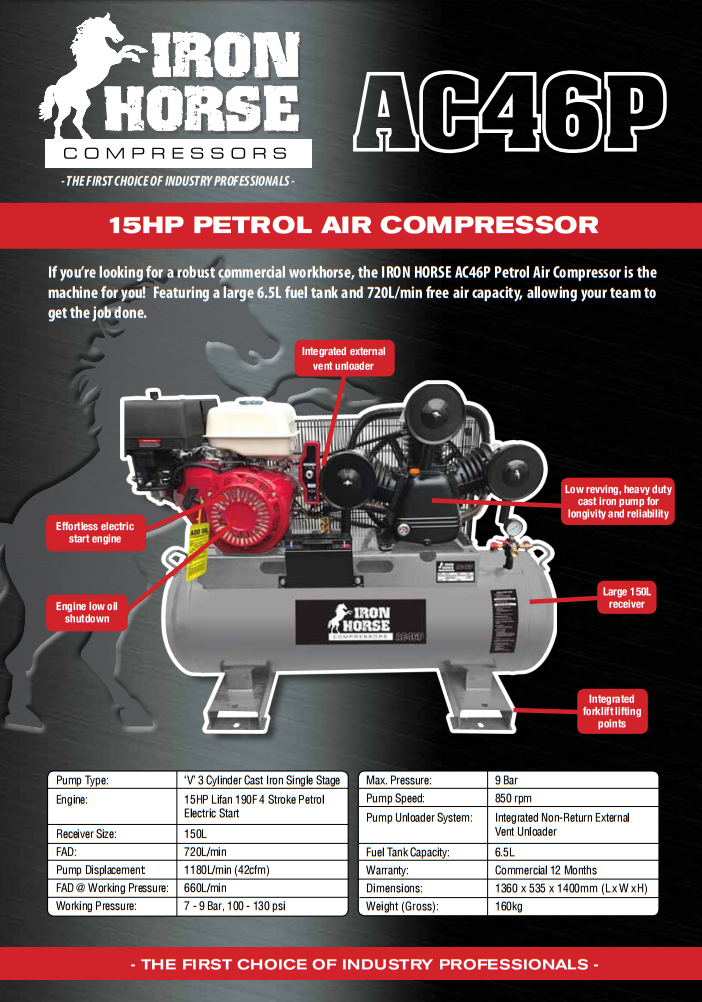 Iron Horse 15HP Lifan Engine Petrol Air Compressor Brochure