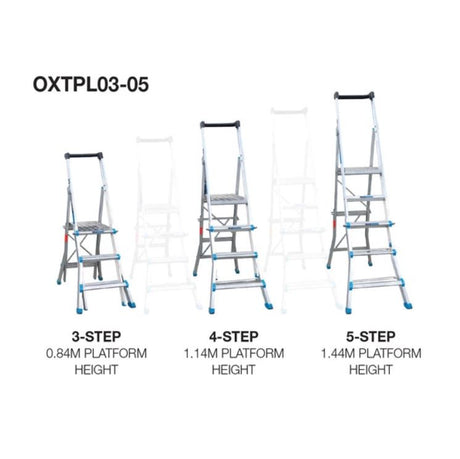 Adjustable 3 - 5 Step Trade Series Telescopic Platform Ladders