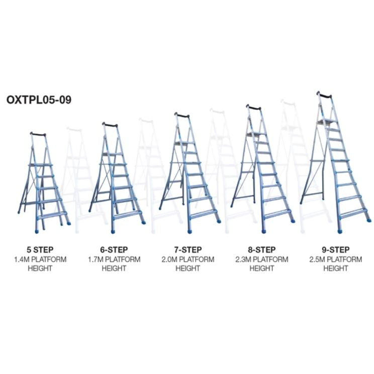Adjustable 5 - 9 Step Trade Series Telescopic Platform Ladders