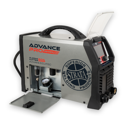 Welding machine with 'Advance Pro' and 'Superior Strata Welding Products' branding on a white background